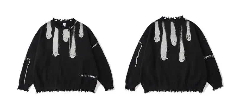 leather varsity streetwear knit with bold stitching, fall/winter pullover for urban outfits, men’s streetwear clothing piece 