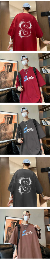 Cyberpunk Graphic tee – Dragon Design Letter S Print Tops Men Fashion Crewneck Short