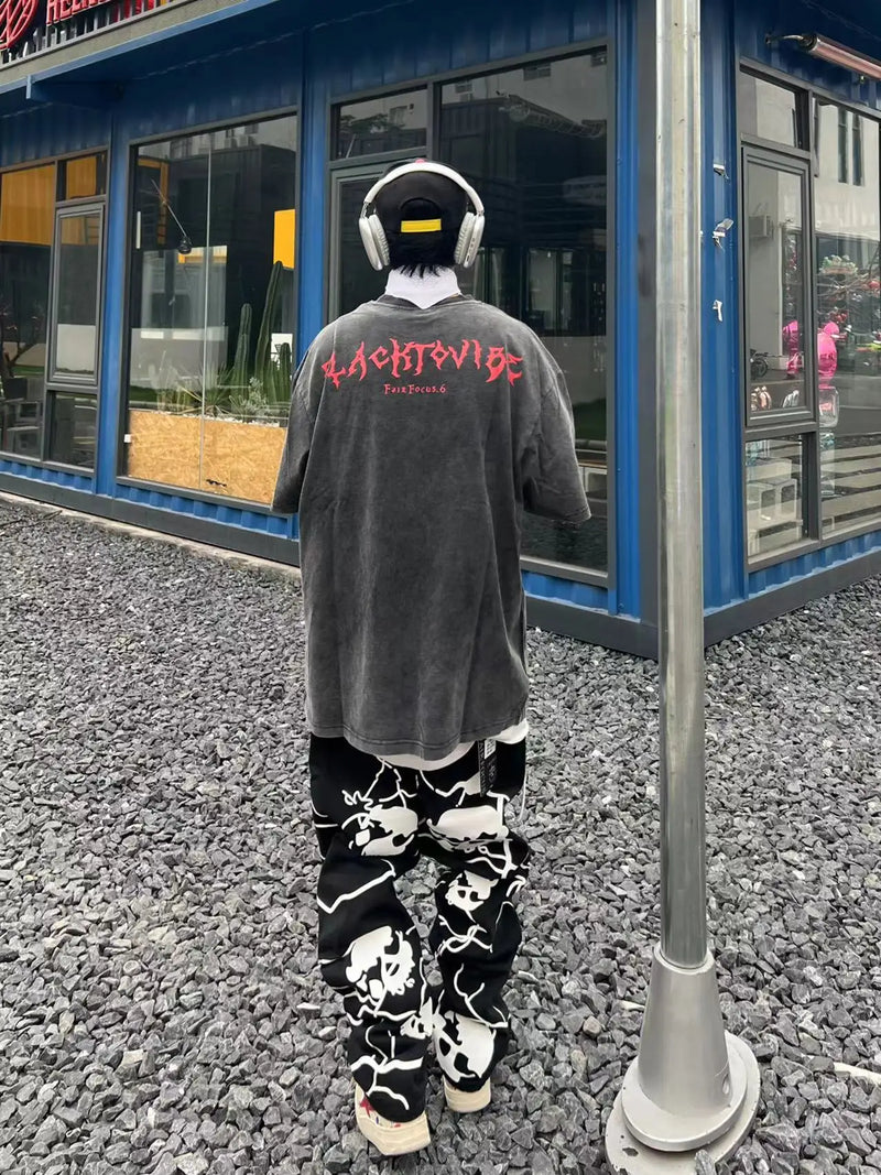 fashion lightning skull printed denim jeans mens unisex casual zipper straight jeans streetwear hip hop y2k jean pants joggers unique joggers style 719