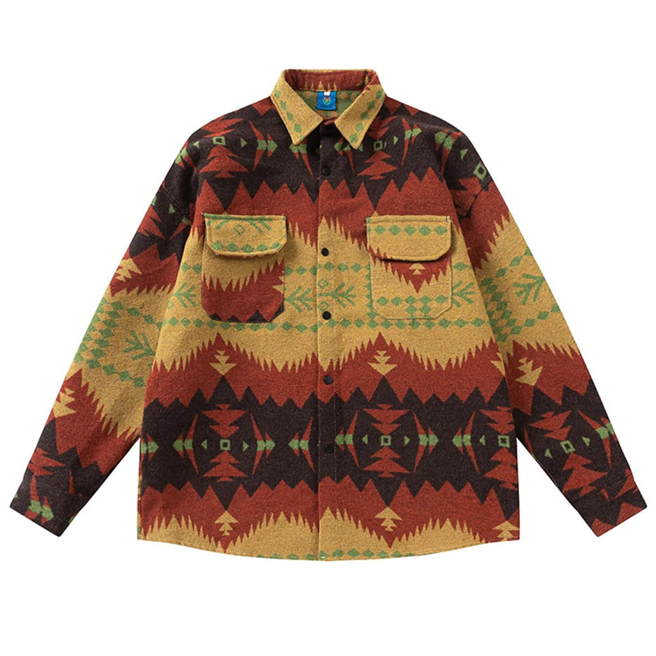Layered Techwear Shirt Jacket – Fall Winter Thicken Shirts Men Vintage National Style Long Sleeve Shirts Loose Casual Button Up Blouse | Button Shirt Drop #295