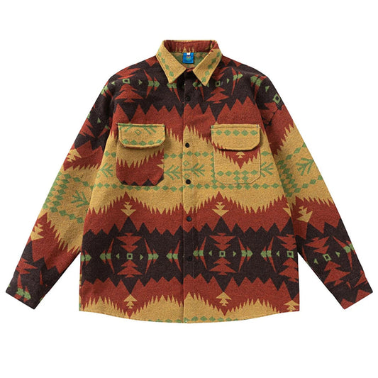 Layered Techwear Shirt Jacket – Fall Winter Thicken Shirts Men Vintage National Style Long Sleeve Shirts Loose Casual Button Up Blouse | Button Shirt Drop #295
