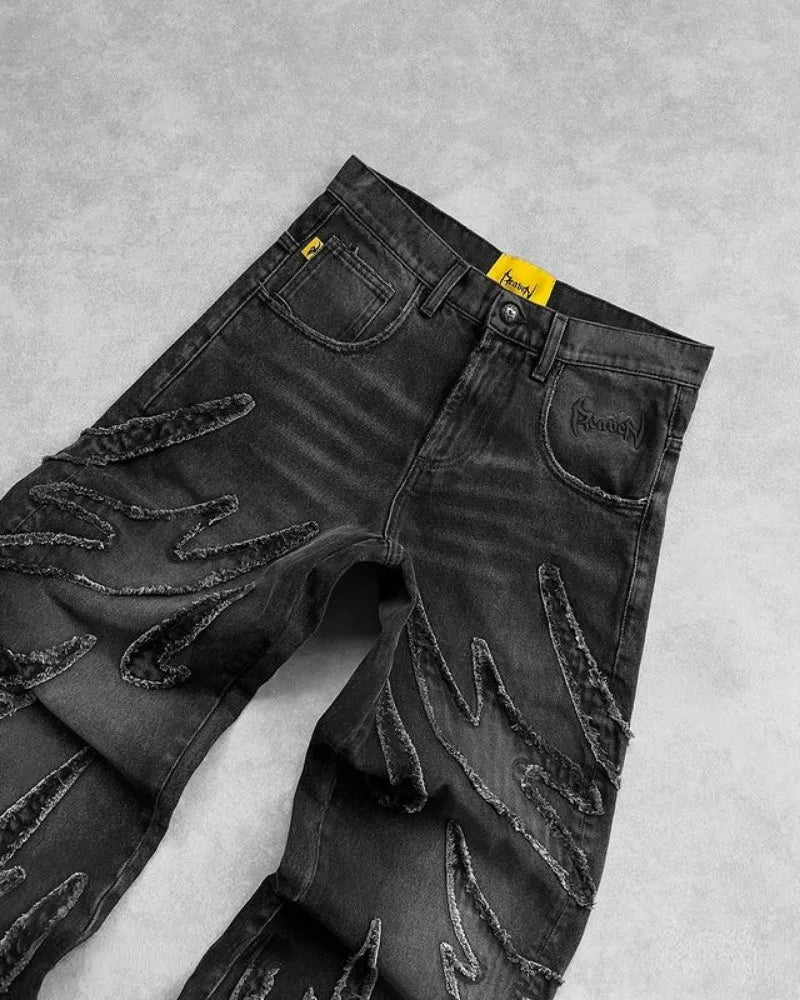 baggy jeans for men y2k hip hop distressed retro black pants oversized embroidery harajuku gothic wide leg trousers streetwear unique jeans style 382