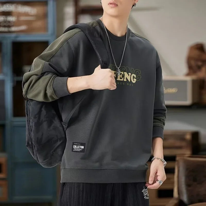 2025 Spring Letter Print New In Sweatshirt Mens Patchwork Long Sleeve