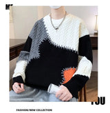 bold graphic pullover, layered streetwear look, soft knit pullover with flame design, y2k fashion statement