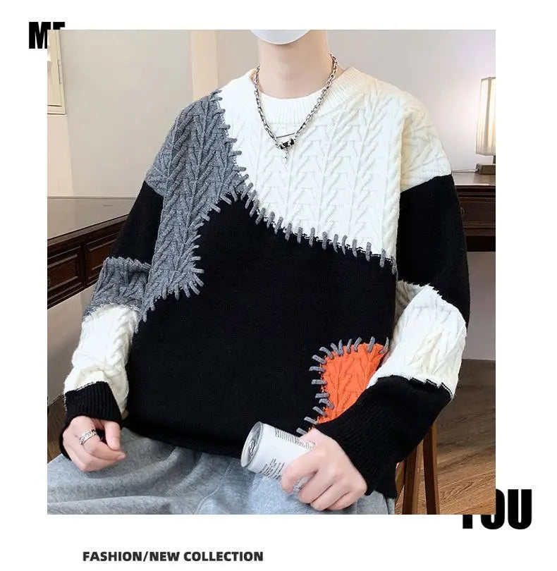 bold graphic pullover, layered streetwear look, soft knit pullover with flame design, y2k fashion statement
