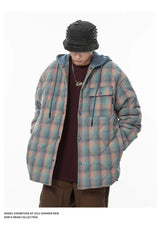 Winter Quilted Thick Plaid Hooded Jacket Men Wmen Streetwear Fashion Oversize Loose Casual Hoody Jacket Padded-cotton Parka Coat