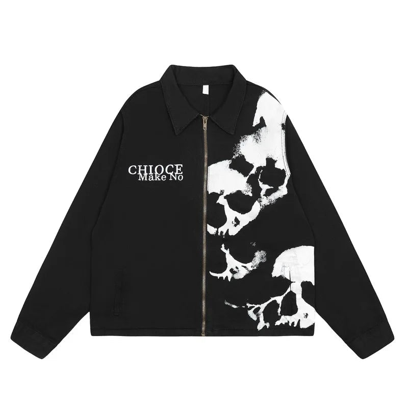 skulls printed harajuku denim jacket and coat mens fashion hip hop full zipper outerwear casual loose streetwear jeans jacket - variant style 2aaa59 for streetwear fashion