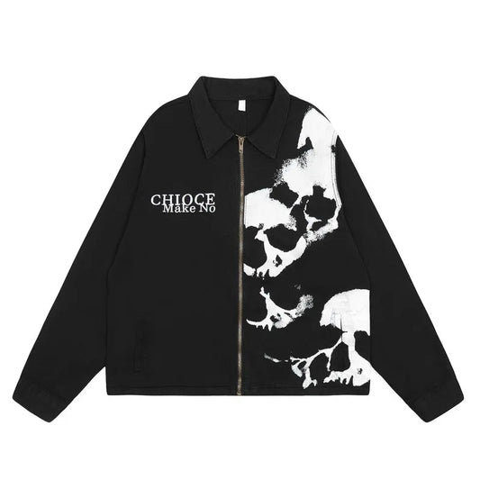 skulls printed harajuku denim jacket and coat mens fashion hip hop full zipper outerwear casual loose streetwear jeans jacket - variant style 2aaa59 for streetwear fashion
