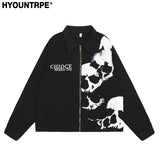 skulls printed harajuku denim jacket and coat mens fashion hip hop full zipper outerwear casual loose streetwear jeans jacket - variant style 2aaa59 for streetwear fashion