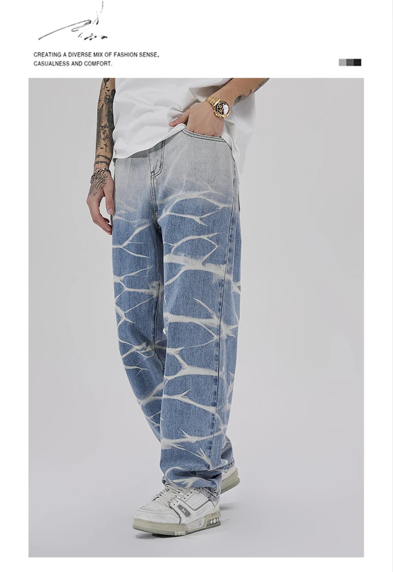 high street irregular tied dye biker jeans men denim straight jean pants 2023 motorcycle y2k trouser unisex hip hop casual pants unique jeans style 510