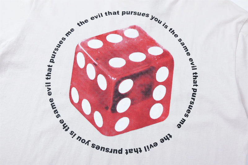 Summer Vintage Retro Dice Printing High-Street Casual Loose T-Shirt Tops