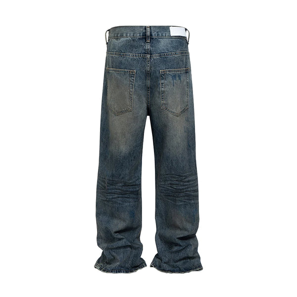 distressed washed blue dirty frayed baggy denim trousers for men and women straight hip hop loose casual jeans oversized denim street jeans