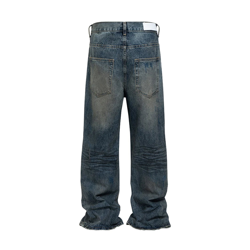 distressed washed blue dirty frayed baggy denim trousers for men and women straight hip hop loose casual jeans oversized denim street jeans