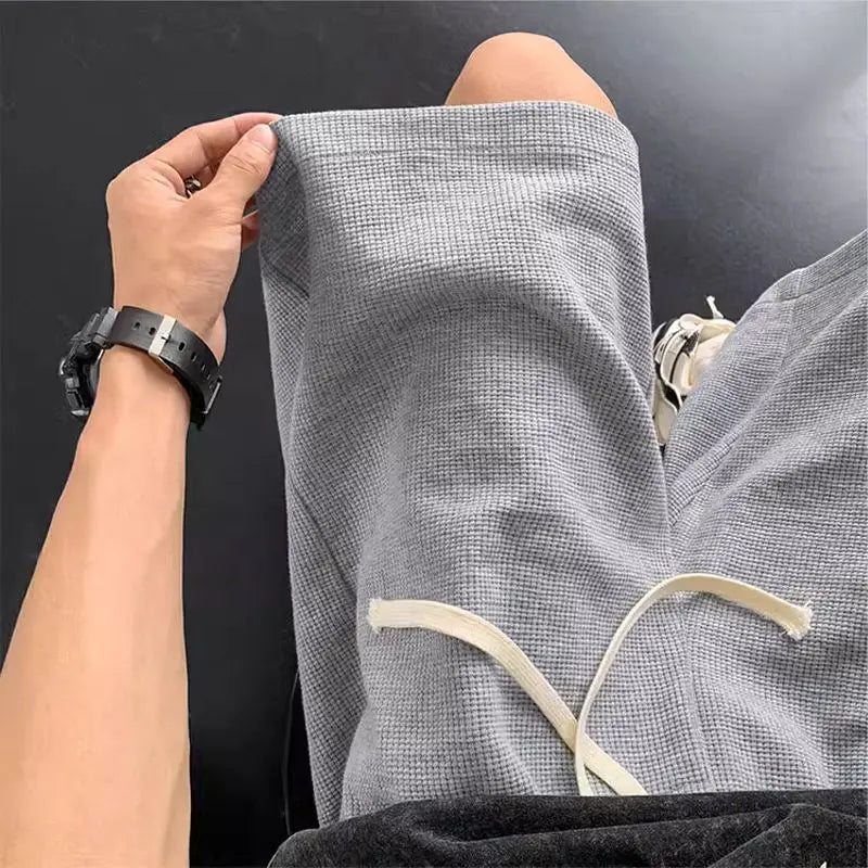 korean sports shorts men new summer hot style loose casual waffle five point pants teenagers solid color versatile niche pants casual urban shorts