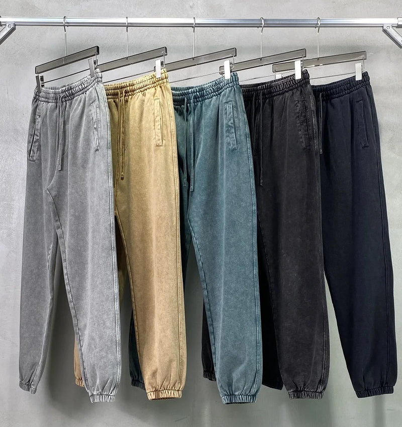 high street dark distressed vintage baggy joggers pants ins versatile drawstring sports pants men washing wax dyeing sweatpants unique joggers style 3187