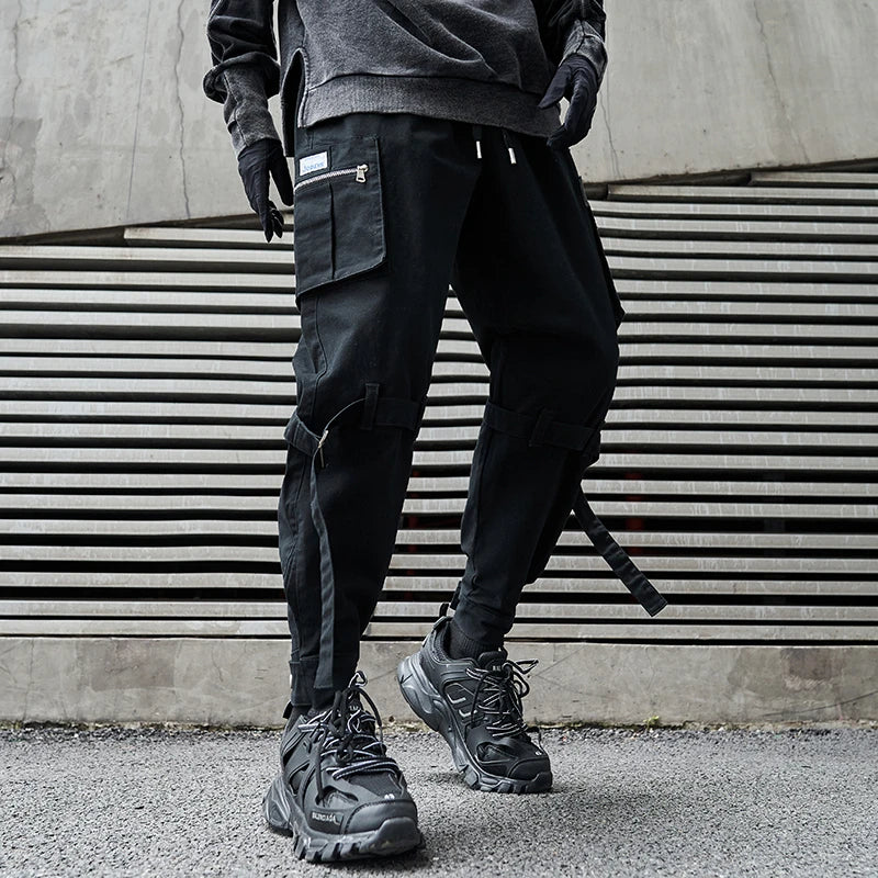 hip hop loose fit elastic waist cargo pants side big pocket ankle pants with belt mens drewstring military sweatpants joggers unique joggers style 4649