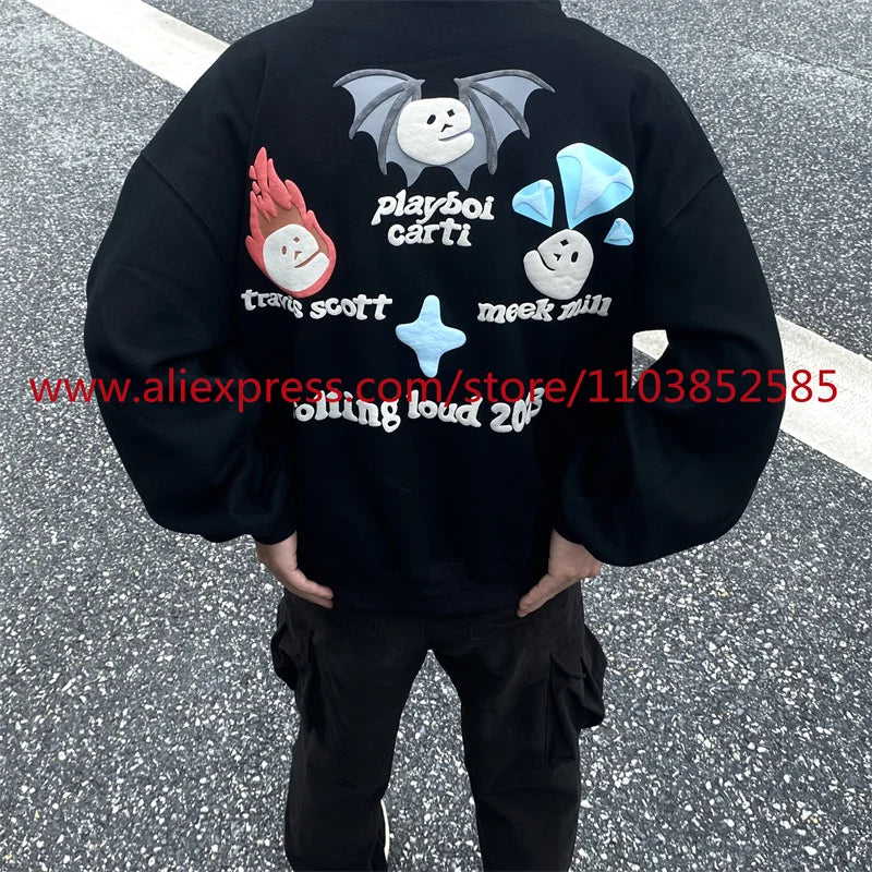 2024 New Autumn Winter Vintage Velvet Hoodie Long Sleeve American Heav