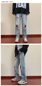bottom zipper destroyed washed jeans skinny jeans ripped holes trousers men biker jeans fashion streetwear hip hop pants joggers unique joggers style 3015