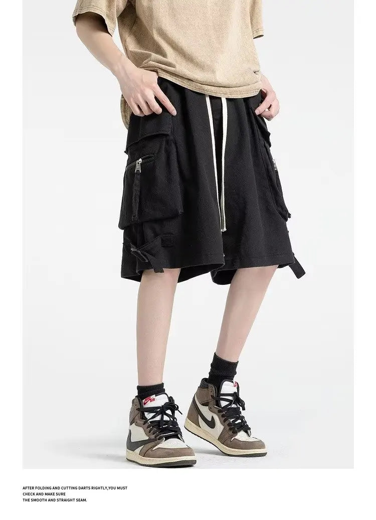 Mens Cotton Cargo Shorts Men Multi Pocket Solid Tactical Cargo