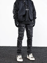 retro washed denim jeans mens bottom zipper jean trousers with pockets hip hop fashion high street slim fit pants joggers jeans urban active pants