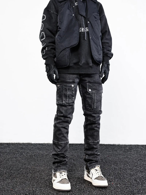 retro washed denim jeans mens bottom zipper jean trousers with pockets hip hop fashion high street slim fit pants joggers jeans urban active pants