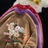Vintage Floral Graphic Men Sweatshirt Spring Autumn Gothic Round Neck Pullover Hip Hop Streetwear Y2k Sweatshirts