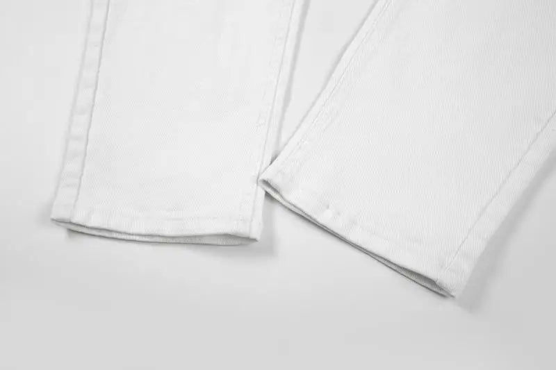 high street white knee pleated vertical stripe elastic fit skinny jeans male casual small leg jeans pants slim mens clothing unique jeans style 3684