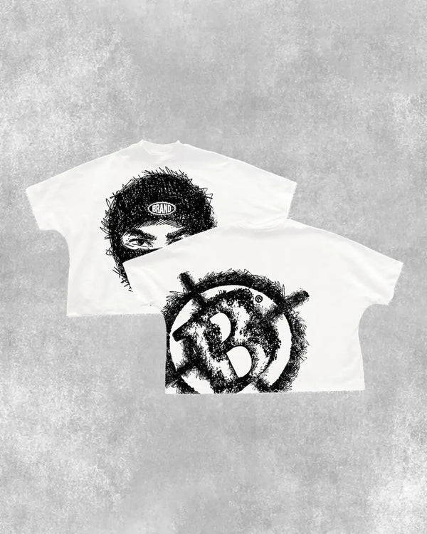 Graphic t-shirt with dreamy manga overlay and heart sparks