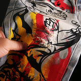 skull graffiti printed ripped denim jeans hip hop distressed biker jeans fashion streetwear slim pants joggers y2k men s jeans relaxed fit joggers
