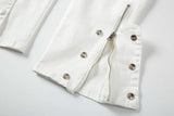 mens hole ripped white ankle zipper button jeans pants straight pockets solid color high street retro loose denim trousers unique jeans style 249