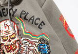 Punk Hoodie Men Streetwear Hip Hop Skull Skeleton Print Gothic Fleece