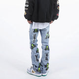 skull embroidery patchwork ripped denim jean pants fashion biker straight trousers streetwear hip hop joggers pant men clothing unique joggers style 2384