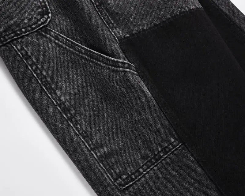 retro washed denim mens jeans pants fashion graffiti patchwork loose biker black jeans streetwear hip hop casual straight pants unique jeans style 5262
