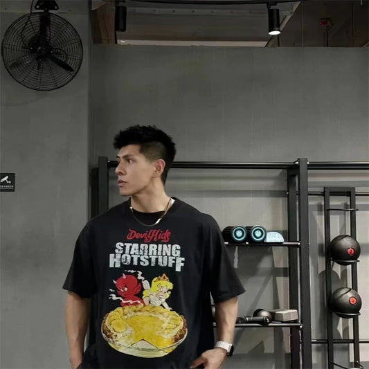Sadcore Aesthetic print tee – Summer Mens Short Sleeve American Heavyweight Tops High Qual