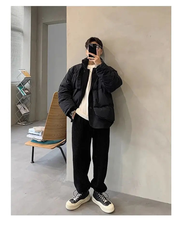 Korean street trend men and women retro personality fake two piece design couple winter loose thick casual jacket top harajuku