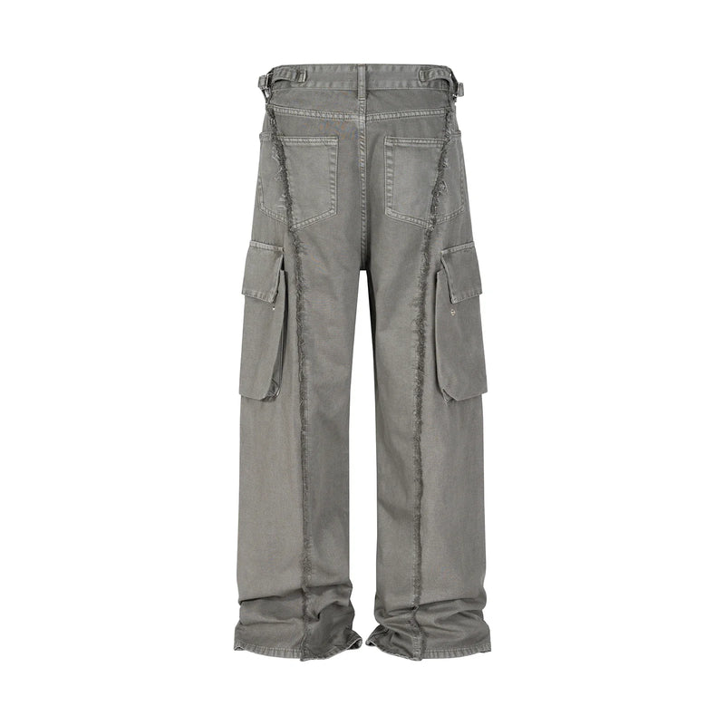 y2k streetwear tassel multi pocket jeans for men straight solid baggy cargo pants pantalones hombre casual denim trousers 1 unique cargo style 500