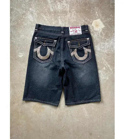 2024 new fashion comfortable versatile Gothic punk cross graphic print design casual denim short for men casual jorts shorts y2k