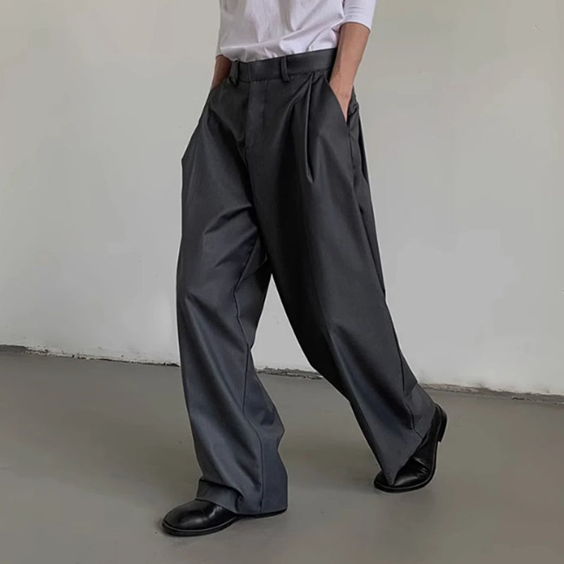 mens straight tube ice silk pants casual slacks youth thin wide leg pants business summer pants soft vintage trousers unique default style 994