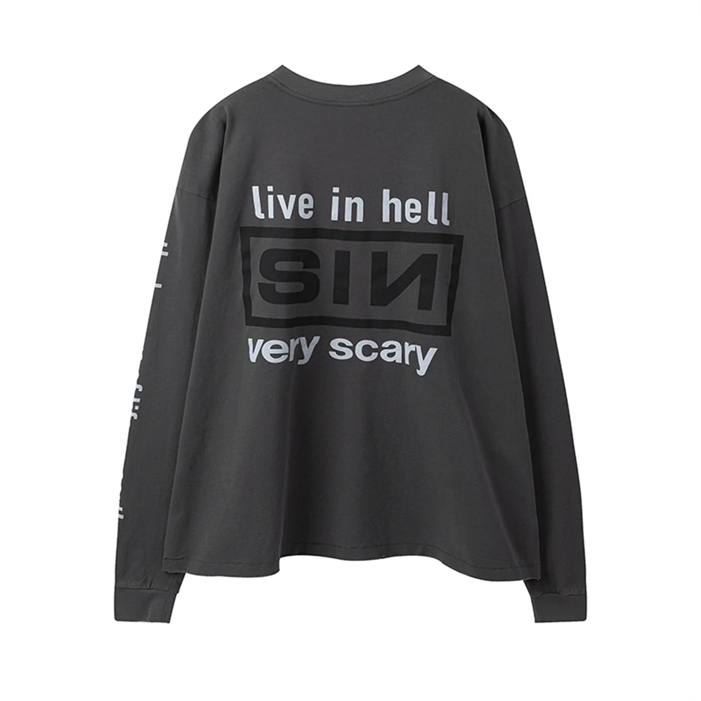 trapwear aesthetic print tee featuring summer retro vintage sin print high street distressed worn cotton casual loose long sleeve t shirt pullover