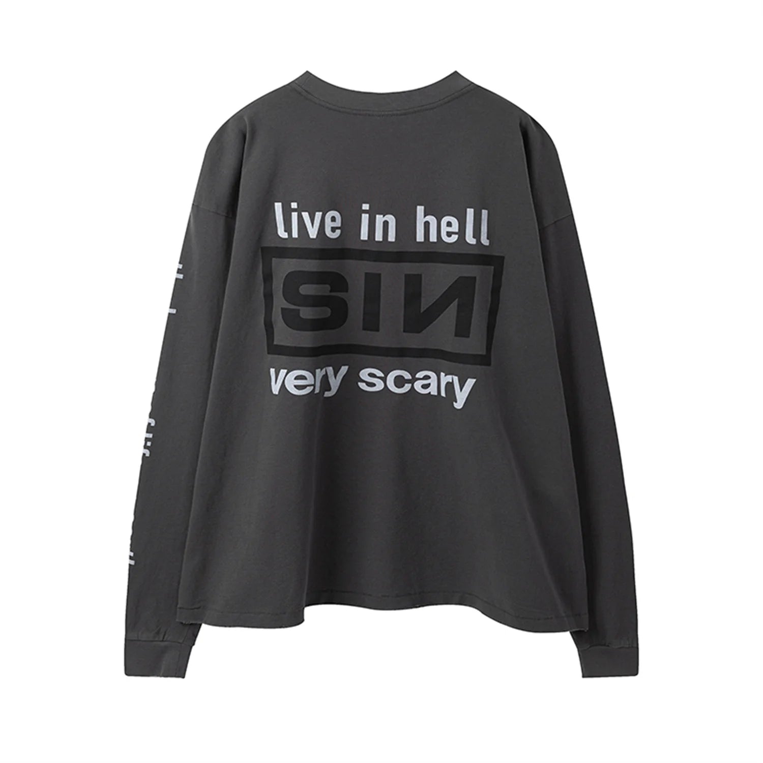 trapwear aesthetic print tee featuring summer retro vintage sin print high street distressed worn cotton casual loose long sleeve t shirt pullover