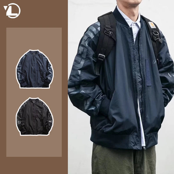 retro baseball bomber, daily drip outerwear, casual outfit