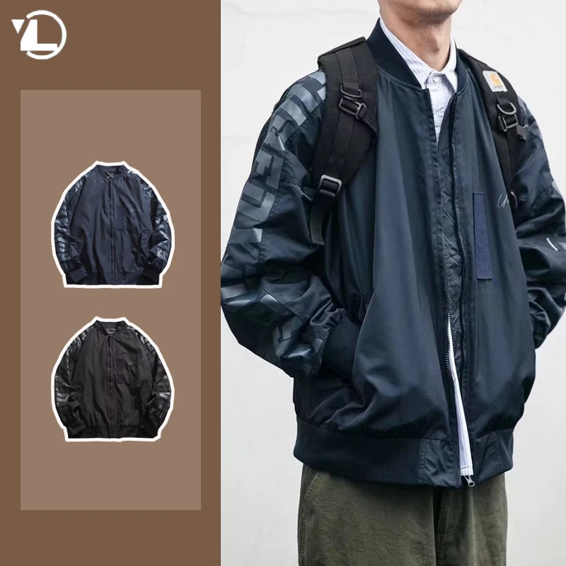 retro baseball bomber, daily drip outerwear, casual outfit