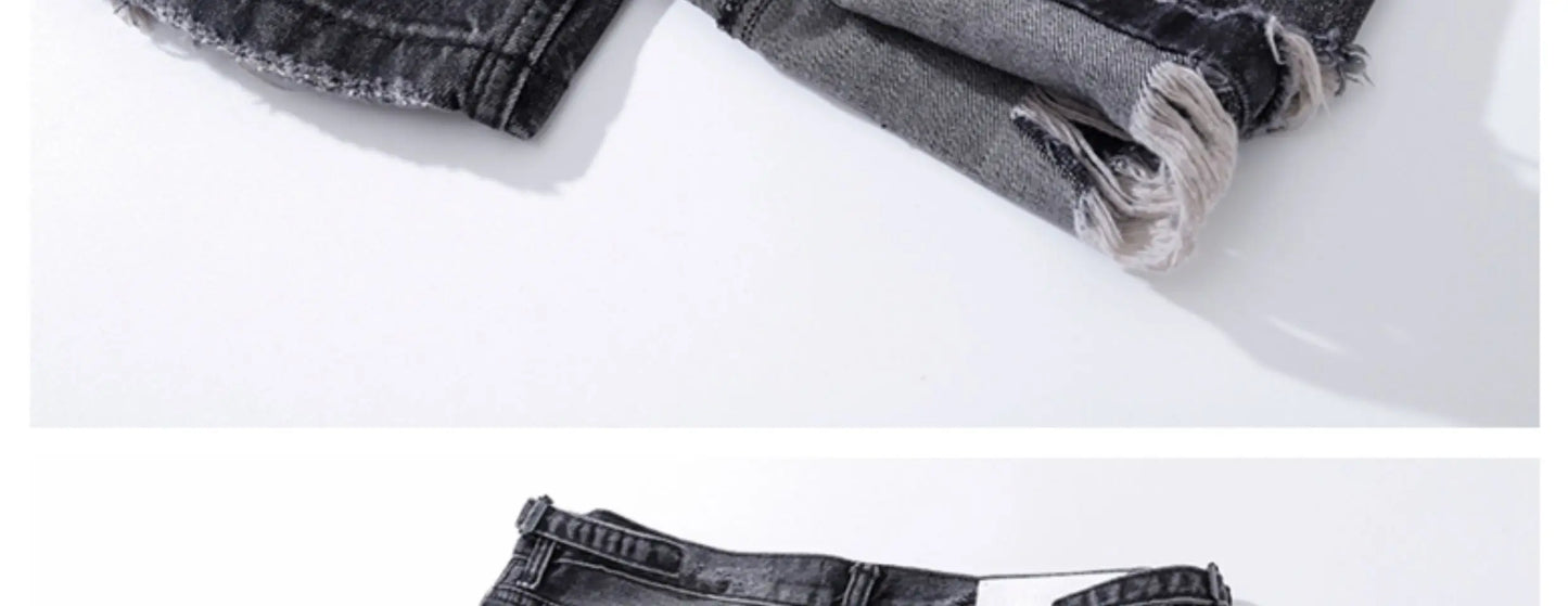 baggy damaged heavy industry washed jeans pants vibe loose casual silhouette straight worn pants knee ripped denim trousers unique jeans style 1188