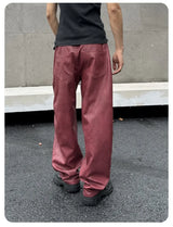 men streetwear fashion hip hop loose casual wide leg leather baggy motorcycle pant cityboy cargo pants trousers unique cargo style 2583