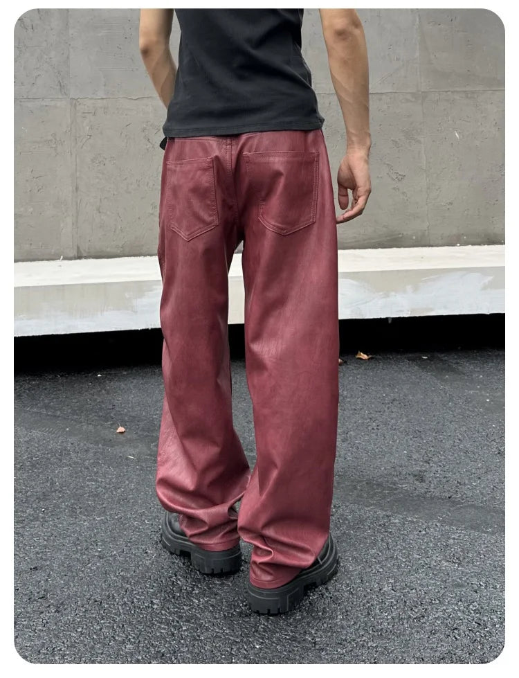 men streetwear fashion hip hop loose casual wide leg leather baggy motorcycle pant cityboy cargo pants trousers unique cargo style 2583