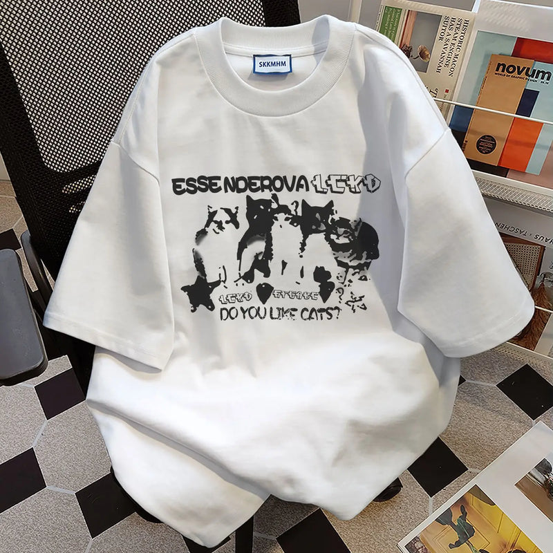 Harajuku Oversized shirt – 2024 Summer Men And Women Trendy Personalized Kitten Printed
