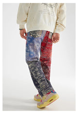 hip hop paisley printed denim jeans mens new casual zipper straight jeans streetwear high street loose pants baggy jeans joggers unique joggers style 2404