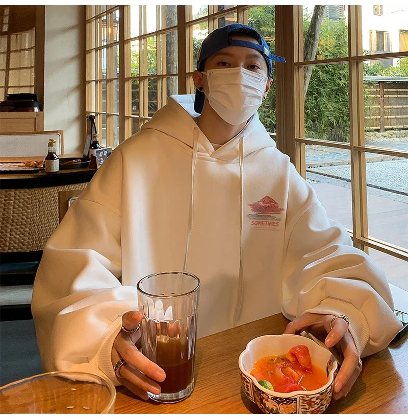 Mens Oversized Hoodie White With Hat 5Xl Plain Hoodies Oversize For Me