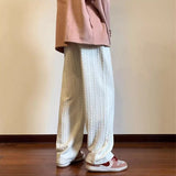 autumn waffle foam striped design pants for men new high street wide leg straight trousers casual y2k vintage pantalones hombre urban fashion pants