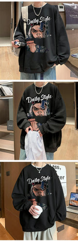 New Anime Boy Printed Mens Crewneck Sweatshirts Autumn Y2K Vintage Fleece